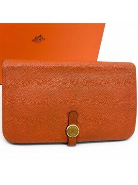 Hermes Dogon GM Duo Taurillon Clemence Orange Bifold Wallet